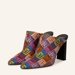 Balmain tapestry monogram mules in multi color
